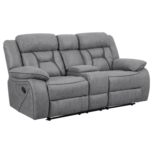 English Elm Orson Grey 2-Piece Reclining Living Room Set with Plush Microfiber, Storage Console, Modern Channeling Elegance B062S00848