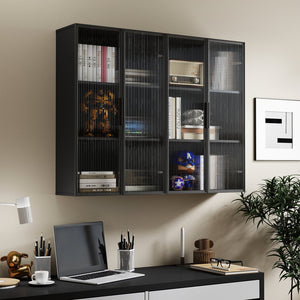 English Elm Wall Mounted Glass Door Cabinet Black Metal Frame Modern Storage for Bath or Kitchen W331P382347