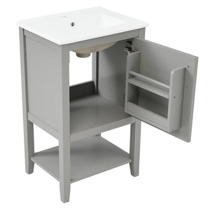 English Elm 20" Matte Freestanding Bathroom Vanity Rubberwood Cabinet Ceramic Sink Open Shelf Grey N725P391115E