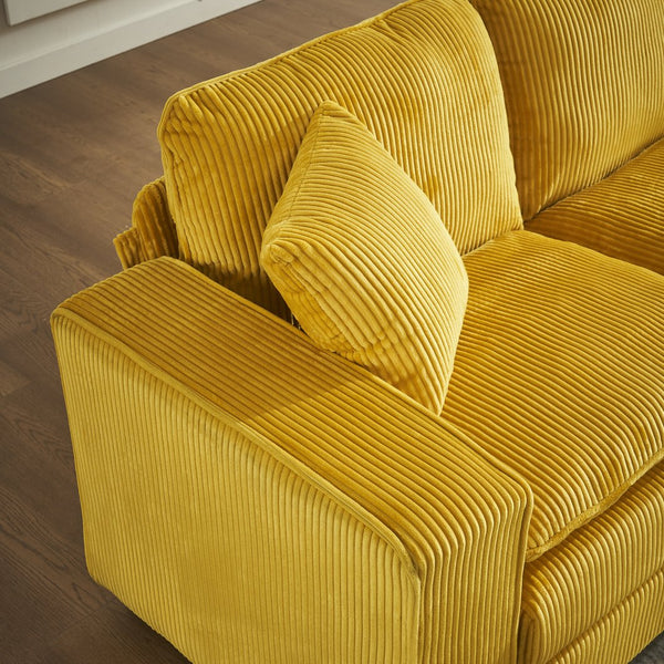 English Elm Modern U Shaped 6-Seat Sectional Sofa with Ottoman and 3 Toss Pillows, Corduroy Modular Comfort and Durable Frame Yellow W2363S00040