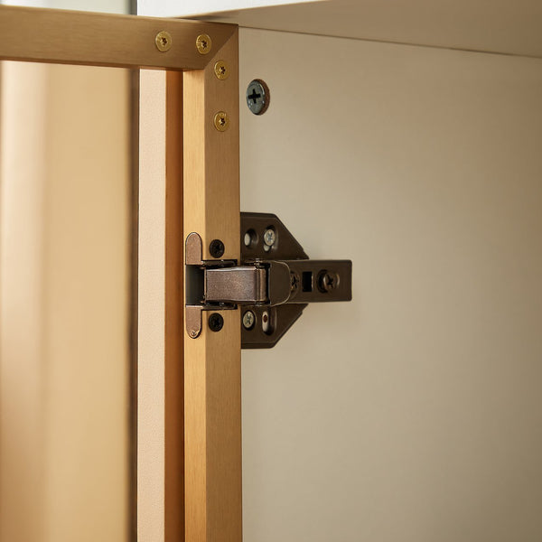 English Elm Deluxe Modern Carved Chest of Drawers with Tempered Glass Doors, 3 Drawers + 2 Compartments, Sleek Metal Legs White W1162P295364