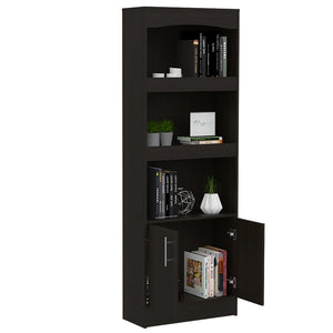 English Elm Bookcase, Three Open Shelves Enclosed Cabinet Matte Black Finish for Home Office B097132973
