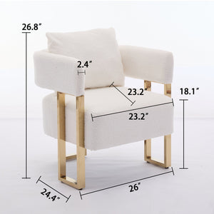 English Elm Ts Teddy Fleece Accent Chair Set Two Plush Seats Gold Square Legs Glam Decor White+Gold W2311P190460