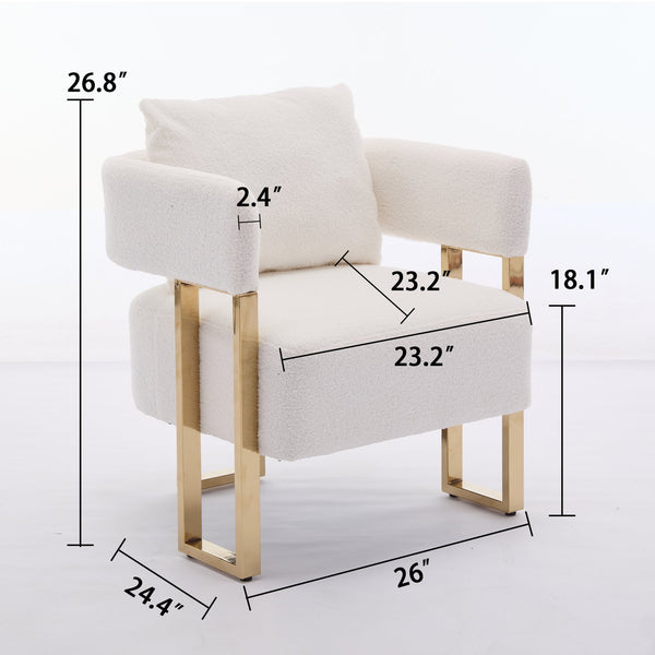 English Elm Ts Teddy Fleece Accent Chair Set Two Plush Seats Gold Square Legs Glam Decor White+Gold W2311P190460