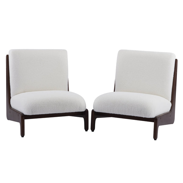 English Elm Scott Living Moda Set of 2 Accent Chairs White Cushion Matte Black Wood Frame Walnut N767P356660W