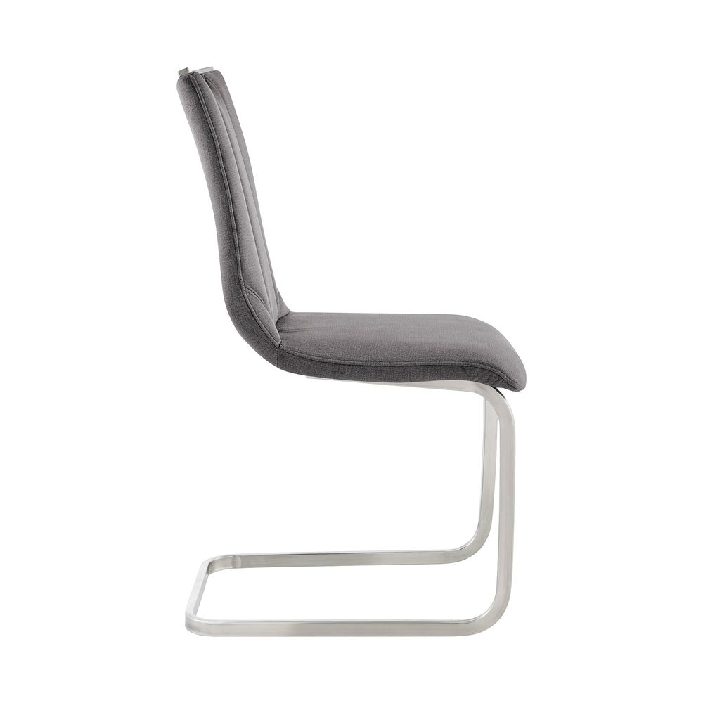 English Elm Caelis Gray Fabric Dining Accent Chair Set of 2 with Brushed Stainless Sled Base, Durable Comfort B2736P354345