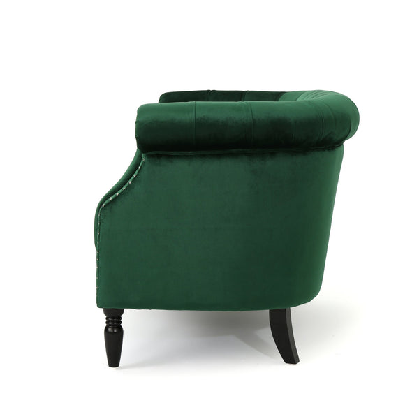 English Elm Christopher Knight Home® - LOVESEAT Chesterfield Velvet Loveseat with Deep Button Tufting, Scrolled Arms & Nailhead Trim for Elegant Comfort Emerald 61203.00NVLTEMD