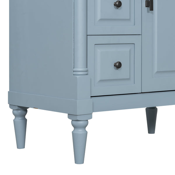 English Elm 30" Freestanding Bathroom Vanity Rubberwood Frame Ceramic Sink Flip Drawer Storage Blue+Grey N725P356062E