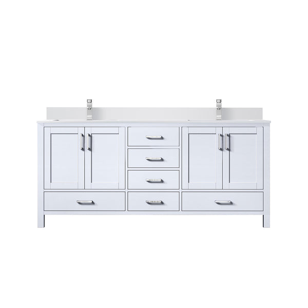 English Elm White Double Bath Vanity 72 in W x 22 in D with White Quartz Top, Soft-Close Storage & Chrome Faucet B2731P259097