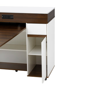 English Elm Trexm Rolling Kitchen Island Extendable Marble Top Cabinet Drawers Power Outlet Creamy White,Walnut XW000029AAD