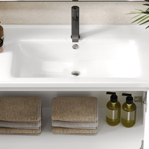 English Elm Christopher Knight Home® - 36" Modern Wall-Mounted Bathroom Vanity with Ceramic Sink, Soft-Close Doors, Fluted Accent & Open Shelves White N817P245322W