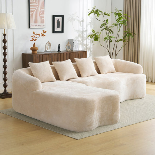 English Elm Full L-Shape Sectional Sofa with Curved Chaise, Modular Chenille Couch, High-Density Comfort for Apartment Living Beige W3612S00004