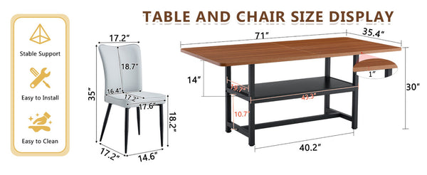 English Elm Table And Chair Set - 71" Walnut Grain Dining Table With 8 Light Gray Ergonomic Chairs For Style & Comfort W1151S04285-GIGA