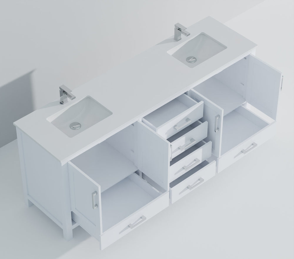 English Elm White Double Bath Vanity 80 in W x 22 in D with White Quartz Top, Soft-Close Drawers & Chrome Faucet Set B2731P259122