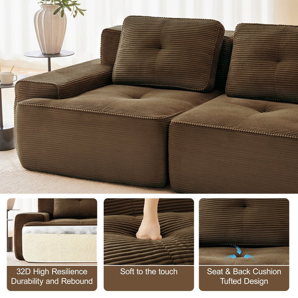 English Elm Modern Corduroy Modular Sectional with Tufted Cushions Two Ottomans Living Room Brown W714S01812