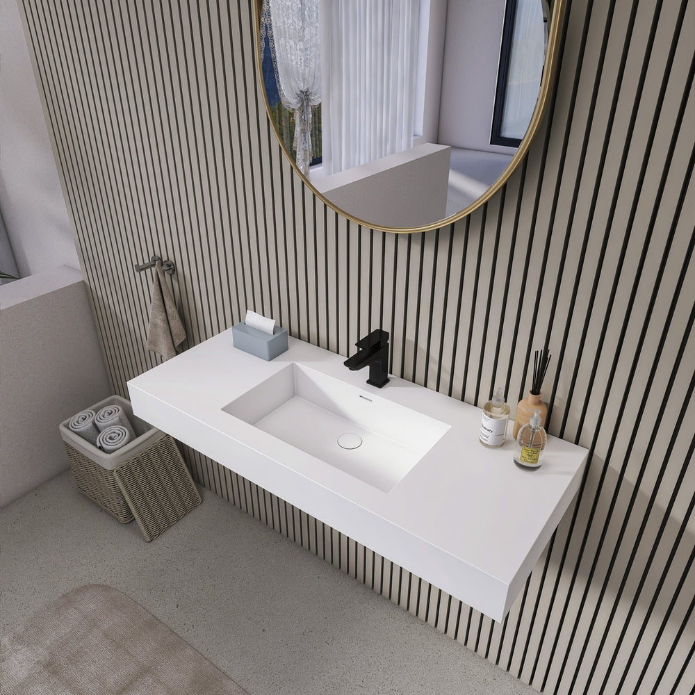 English Elm 47.2'' Wide Stone Resin Wall Mount Rectangular Basin Matte White Modern Bathroom Sink W1613P366783