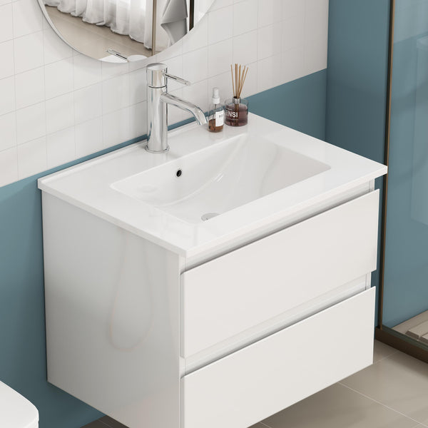 English Elm 24-inch Ceramic Undermount Bathroom Sink Gloss White Glaze with Pre-drilled Faucet Opening W3151P264908