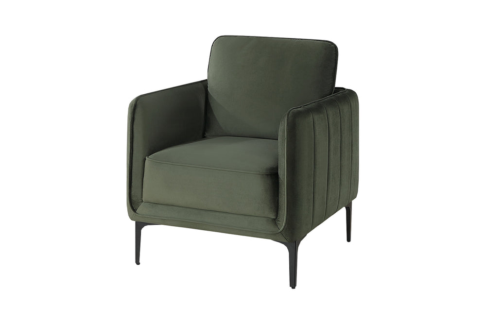 English Elm Beautiful Velvet Accent Chair with Vertical Channel Tufting, Plush Upholstery and L-Shaped Metal Legs Dark Green 31 L x 34 W x 21 H B011P369872