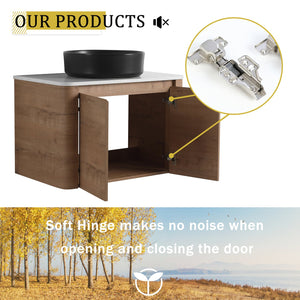 English Elm 30'' Wall-Mounted Bathroom Vanity With Ceramic Art Sink & Soft-Close Doors For Modern Style W999S00388
