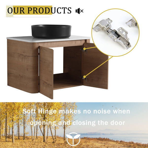 English Elm 30'' Wall-Mounted Bathroom Vanity With Ceramic Art Sink & Soft-Close Doors For Modern Style W999S00388