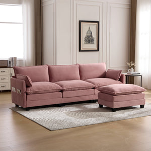 English Elm United We Win Modular Corduroy Sectional with Ottoman Low Profile Living Room Couch Pink W1568S00256