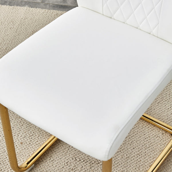 English Elm Table and Chair Set Marble Tempered Glass Top Gold Sculptural Legs Four Pu Seats Black+Gold,White W1151S03294