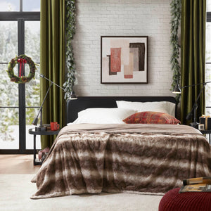 JLA Home Madison Park - Faux ultra-soft reversible faux fur blanket with faux mink reverse, machine washable, OEKO-TEX safe Brown MP51-8538