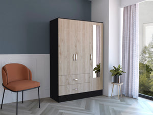 English Elm Bolton Mirrored Armoire 71.1" H x 47.2" W Multicolor - Double Door, 61" Mirror, 2 Drawers, Rods, Shelves B200S00361