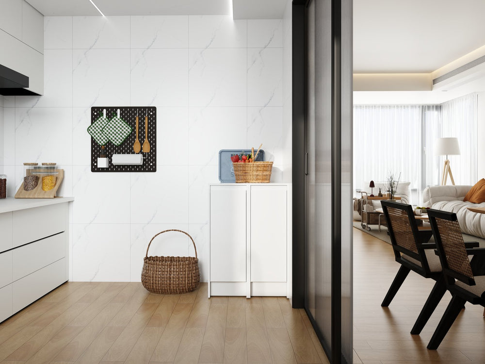 English Elm 24" Modular Plywood Storage Cabinet Glossy White Soft Close Doors for Bath or Kitchen W999S00519