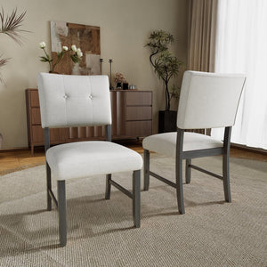 English Elm Wooden Modern Fabric Upholstered Dining Chairs Set of 4 – Farmhouse Style, Padded Seats & Solid Wood Legs Gray+Beige N752P294998E