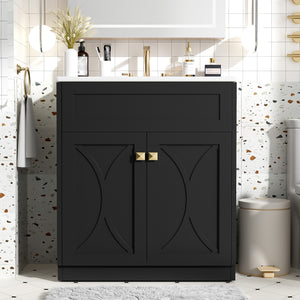 English Elm 30'' Modern Bathroom Vanity With Ceramic Sink, Soft-Close Doors, Gold Handles & Ample Storage Space N710P194898B