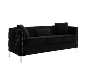 English Elm Belluno Velvet Sofa and Loveseat Set with Tufting Nailhead Trim Chrome Legs B2749S00130