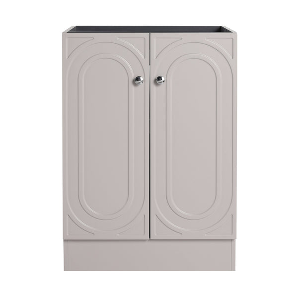 English Elm 24" Freestanding Bathroom Vanity with Integrated Basin Design, Adjustable Shelf & 3 Metal Handles, Eco Plywood Finish khaki W999P241051