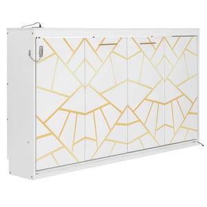 English Elm Twin-size Murphy Wall Bed with Led Lighting Usb Outlet and Decorative Printed Panel White LP000355AAK