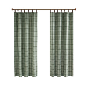 JLA Home Madison Park - Plaid Charcoal Fleece-Lined Tab Top Curtain Panel — Faux Leather Trim, Thermal Privacy, Machine-Washable Green MP40-8297