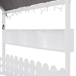 English Elm {slats Are Not Included} Twin Montessori House Floor Bed Kids Tent Lights Shelves Pinewood Frame White N708P407962K