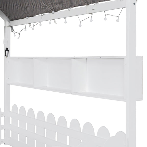 English Elm {slats Are Not Included} Twin Montessori House Floor Bed Kids Tent Lights Shelves Pinewood Frame White N708P407962K