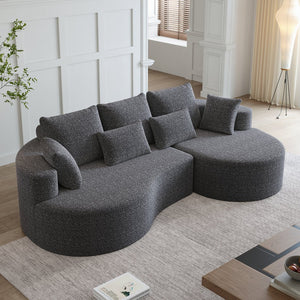 English Elm Modern Chenille Cloud Sectional with Deep Seating Curved Silhouette and Seven Accent Pillows W834S00487
