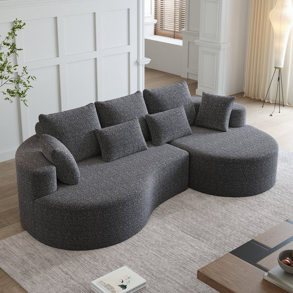 English Elm Modern Chenille Cloud Sectional with Deep Seating Curved Silhouette and Seven Accent Pillows W834S00487