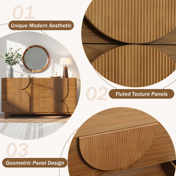 English Elm Modern Fluted 6 Drawer Dresser with Solid Wood Legs Japandi Chest for Bedroom Brown N739S0000013N