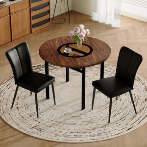 English Elm Table Set Round 42 Inch Wood Grain Mdf Dining with Glass Inset and Two Pu Chairs W1151S04494