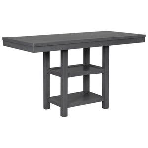 English Elm U_style Rubberwood Farmhouse Bar Table Set Expandable Crossback Chairs Bench Seating Grey WY000534AAE