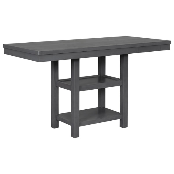 English Elm U_style Rubberwood Farmhouse Bar Table Set Expandable Crossback Chairs Bench Seating Grey WY000534AAE