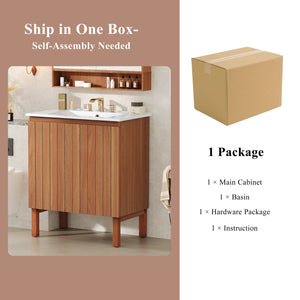 English Elm Christopher Knight Home® - 30" Modern Bathroom Vanity with Ceramic Sink, Natural Wood Grain, 45° Handle, Soft-Close, Ample Storage N817P245325N