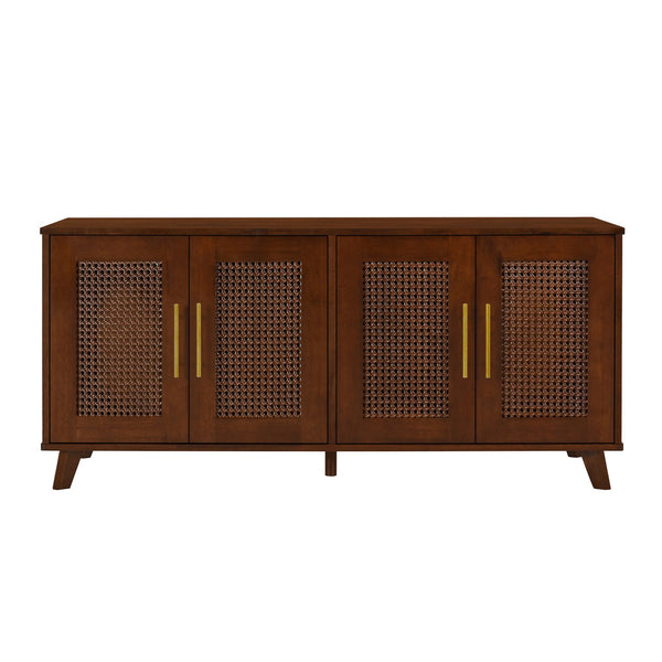 English Elm Lars Rubberwood Rattan Dog Crate Cabinet Stylish Pet Kennel for Living Room Walnut N775P397559W