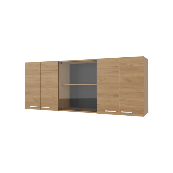 English Elm Natural Oak Wall Cabinet - Elegant Melamine Storage Solution With Glass Doors For Stylish Display B062P290290