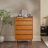 30" Solid Wood 6-Drawer Chest with Gallery BR6DRLEEDRCA-T Caramel BR6DRLEEDRCA-T Walker Edison