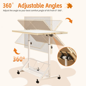 English Elm (white) Wooden Puzzle Table with Drawers Tilting Top Wheels and Protective Cover W2641P442535