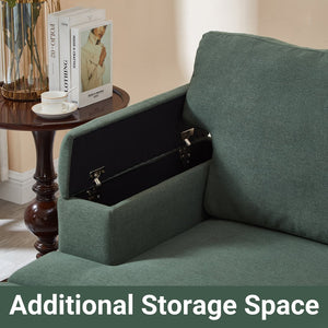 English Elm 86" Linen Sectional Sofa with Storage Ottoman Reversible Chaise for Small Spaces Dark Green W1669S00037