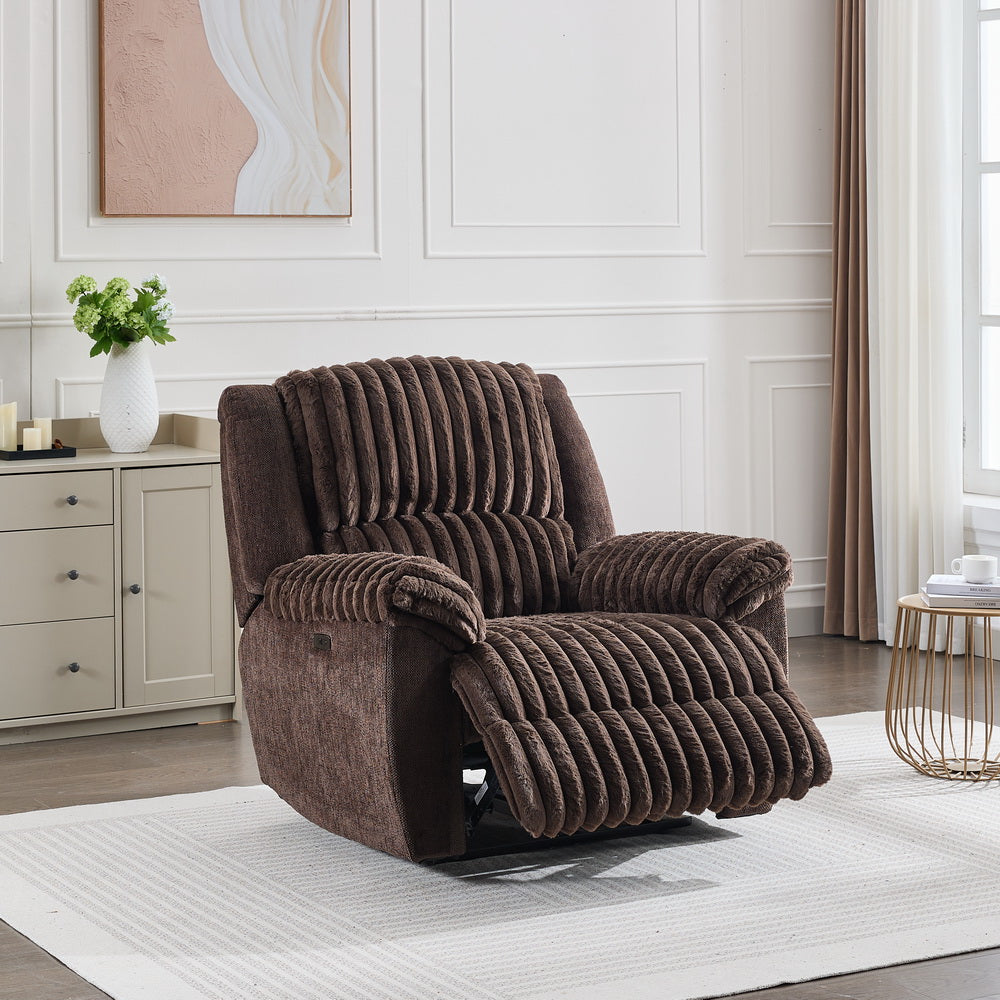 English Elm Ms Power Recliner Chair Faux Leather Usb Charging Wide Seat Modern Living Room Brown Mix W1805S00195